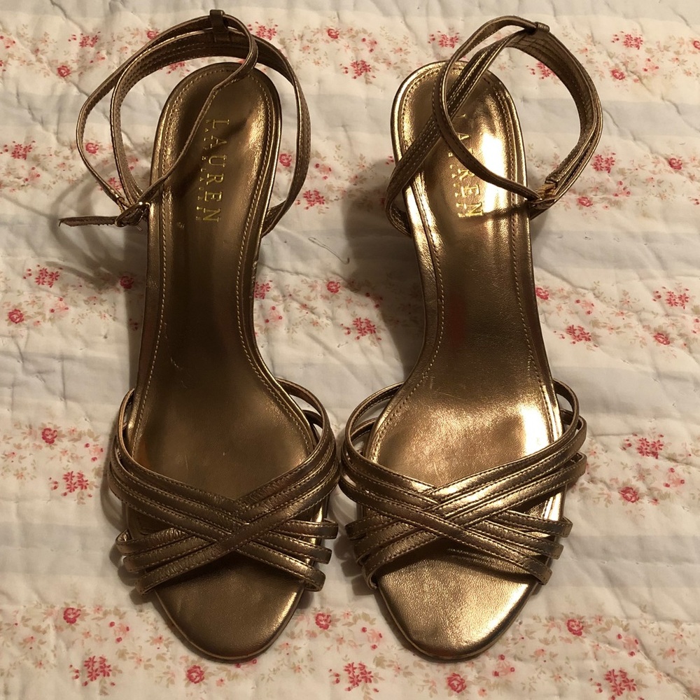 Ralph Lauren Gold Strappy Heels 9